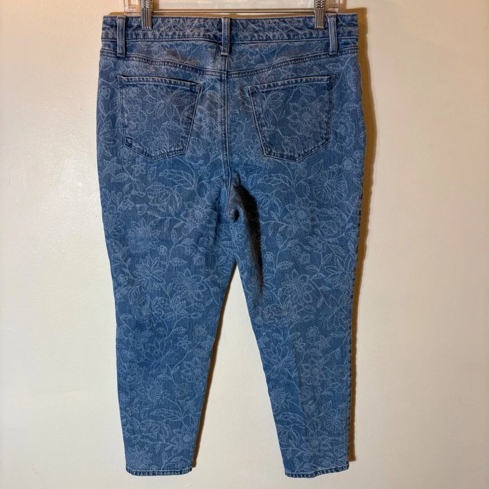 Talbots‎ Slim Ankle Jean in Linear Garden Blooms Floral Blue Denim Size 10P